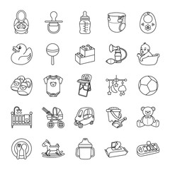 Baby stuff outlines vector icons