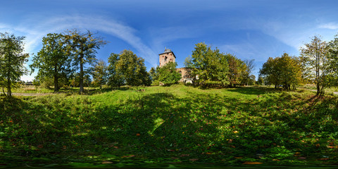 Spherical panorama of ruins of Lutheran church of 1481 in the se
