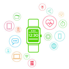 Smart Watch Technology Electronic Device Apps Icons Set Thin Line Simple