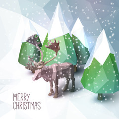 Christmas Greeting Card with Low Poly Illustration