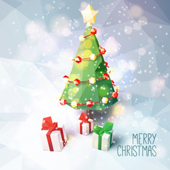 Christmas Greeting Card with Low Poly Illustration