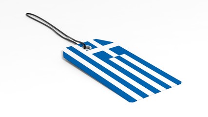 Made in Greece price tag with national flag, isolated on white background.