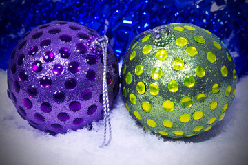 Christmas balls in the snow