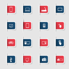 Set, a collection of unique paper stickers icons technology