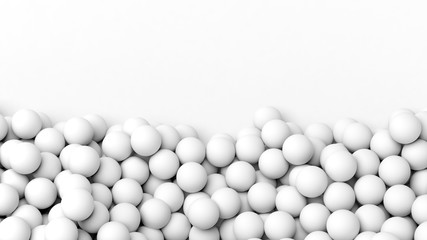 3D white  spheres pile, isolated on white with copy-space