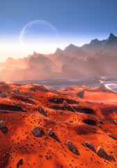 Martian landscape and Phobos moon © Artur Furmanek
