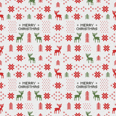 seamless retro christmas pattern with deers, trees and snowflakes