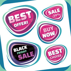 Sale - vector badges collection. Abstract sale badges set. Black Friday abstract badge. Best offer badge. Abstract retro labels, stickers and badges. Vector abstract background. Design element.