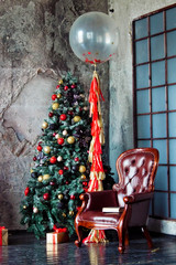 Christmas and New Year grunge decorated interior room