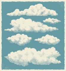Vintage cloud set. Retro sky background vector design - obrazy, fototapety, plakaty