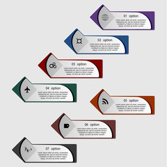 Colorful infographics template for business with 7 options or steps. Vector illustration can be used for infographic, banner, poster, web design, brochure, diagram, graph, presentation and chart