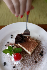 Eating Tiramisu cake