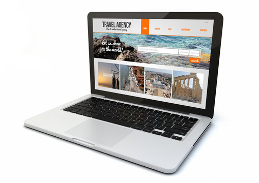 laptop travel agency website on screen