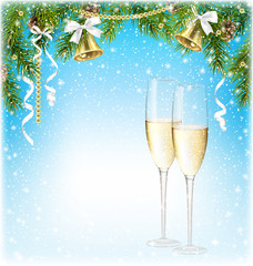 Shiny Christmas Background with Sparkling Wine Champagne Jingle