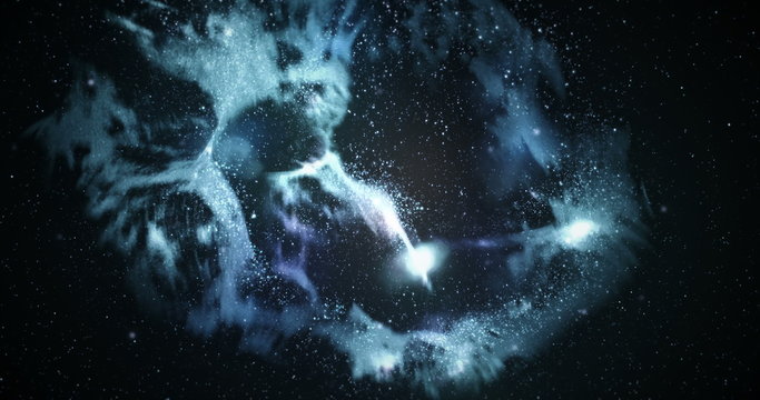3D Space Flight Around Blue Frozen Nebula in Space Full 4K