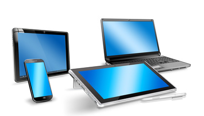 Obraz na płótnie Canvas Tablet PC mit Stift, Smartphone und Notebook, freigestellt