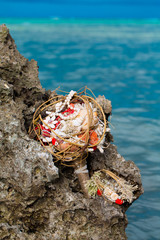 Wedding bridal bouquet and wreath made ​​of shells and pearl