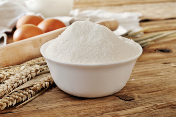 Flour in a ceramic bowl