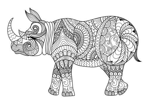 Drawing zentangle rhino for coloring page, shirt design effect, logo, tattoo and decoration.