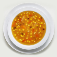 Bowl of homemade chicken and sweetcorn soup made with fresh wholesome ingredients
