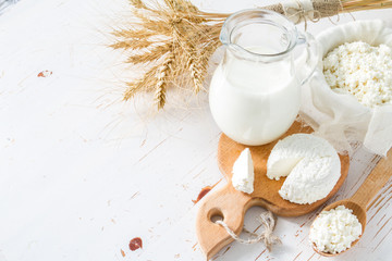 Selection of dairy products and wheat