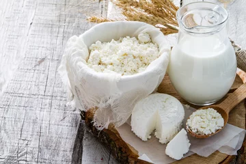 Crédence de cuisine en verre imprimé Produits laitiers Selection of dairy products and wheat