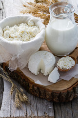 Selection of dairy products and wheat