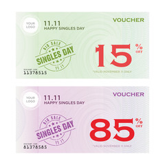 Obraz premium Singles Days 11.11 Discount Voucher Coupons Vector 