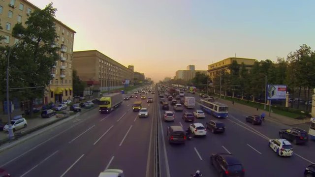 Urban traffic in Moscow. Night Traffic Time Lapse . 
Wide timelapse shot of cars at night in  urban landscape