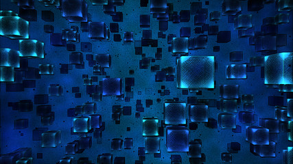 Sketchy Colorful Floating Cubes Illustration - Blue