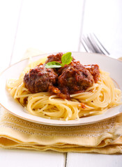 Spaghetti and meatballs in tomato sauce