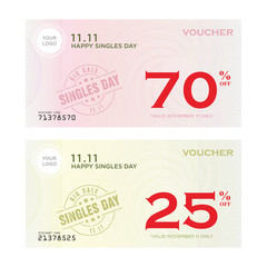 Obraz premium Singles Days 11.11 Discount Voucher Coupons Vector 