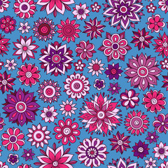 Vector seamless floral pattern with flowers and leaves