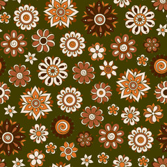 Vector seamless floral pattern with flowers and leaves
