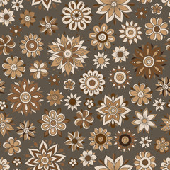 Vector seamless floral pattern with flowers and leaves