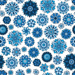 Vector seamless floral pattern with flowers and leaves