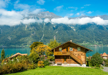 Landscape of small village on lake Brienz,  Interlaken.