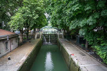 Canal lock in the Saint-Martin canal in Paris France