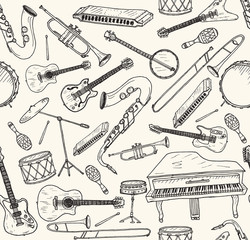 Hand drawn musical instruments. 