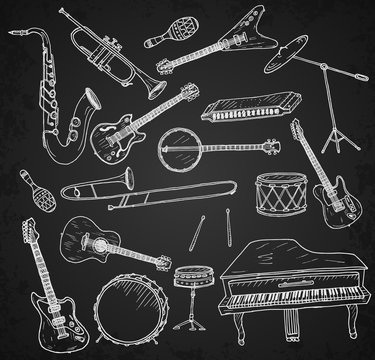 Hand Drawn Musical Instruments. 