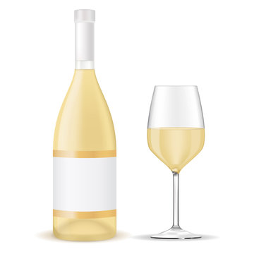 Bottle of white wine with a glass 