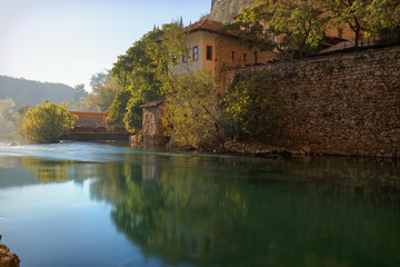 Fototapeta na wymiar Buna river, Bosnia and Herzegovina, Blagaj, outing spot on the banks of Buna river