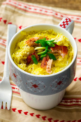 omelet in a  mug prepared in microwave