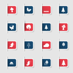 Set, a collection of unique paper stickers icon forest