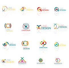 Logo set, outline swirl and circle minimal abstract geometric icons