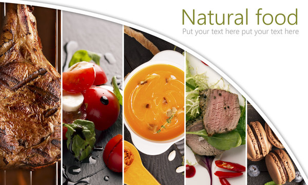 Collage form photos of natural food
