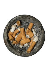Dirty round asht ray with cigarette butts and stubs extinguished