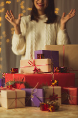 Happy girl with Christmas presents
