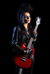 Obraz premium Rock musician in leather clothing isolated