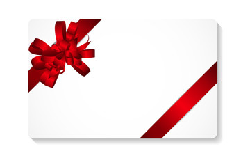 Gift Card with Red Bow and Ribbon Vector Illustration